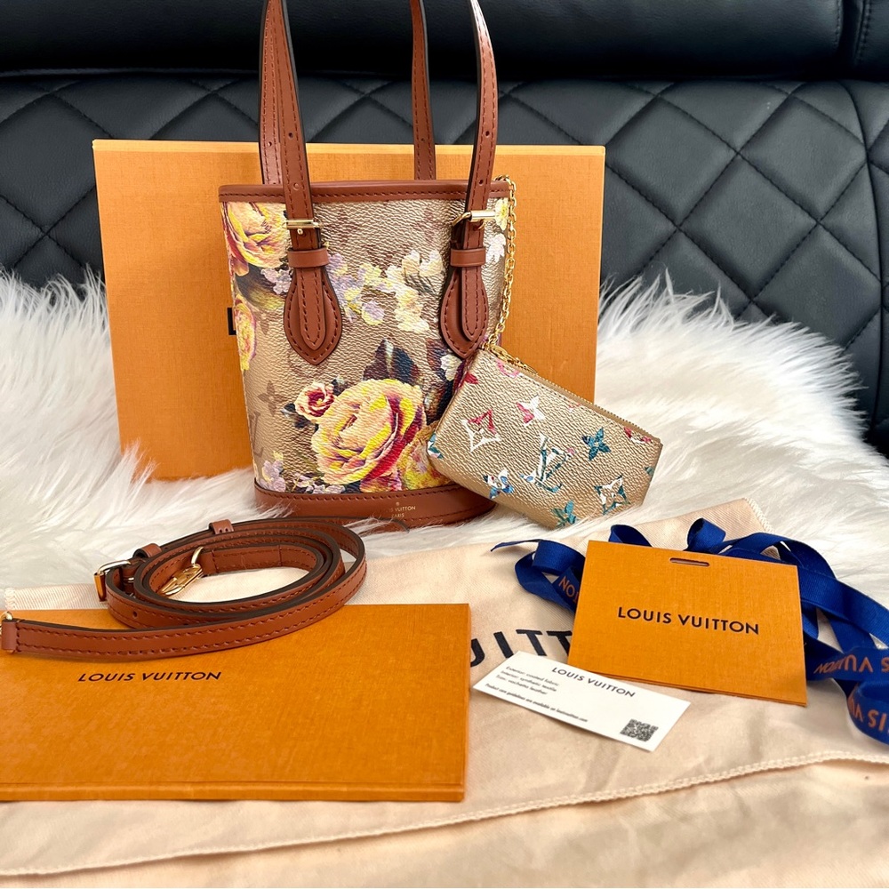 Louis Vuitton Limited Edition Garden Metallic Nano Bucket with pouch